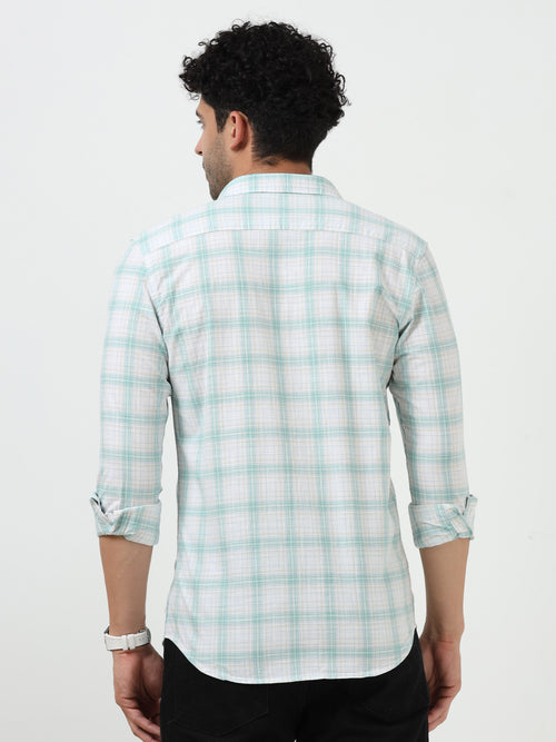 Light Green Check Slub Linen Casual Full Sleeve Shirt