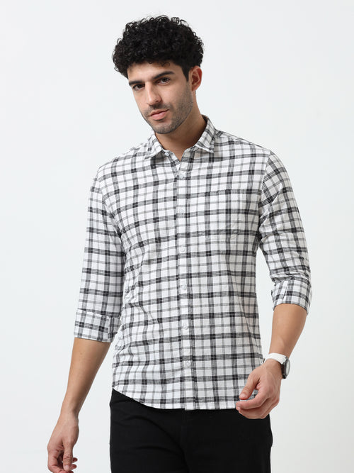 White & Black Check Slub Linen Casual Full Sleeve Shirt