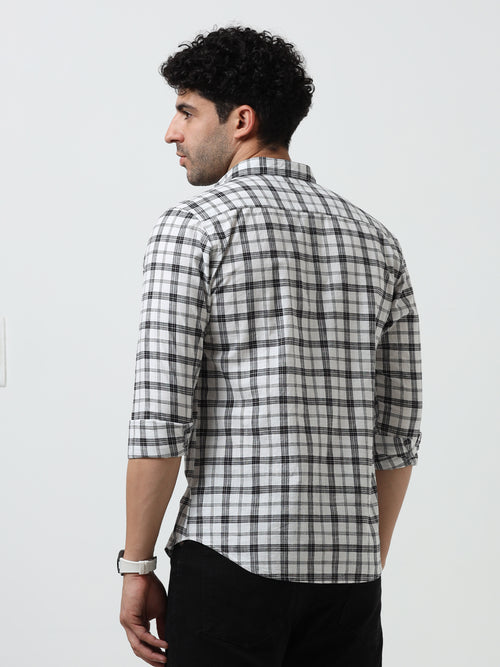 White & Black Check Slub Linen Casual Full Sleeve Shirt