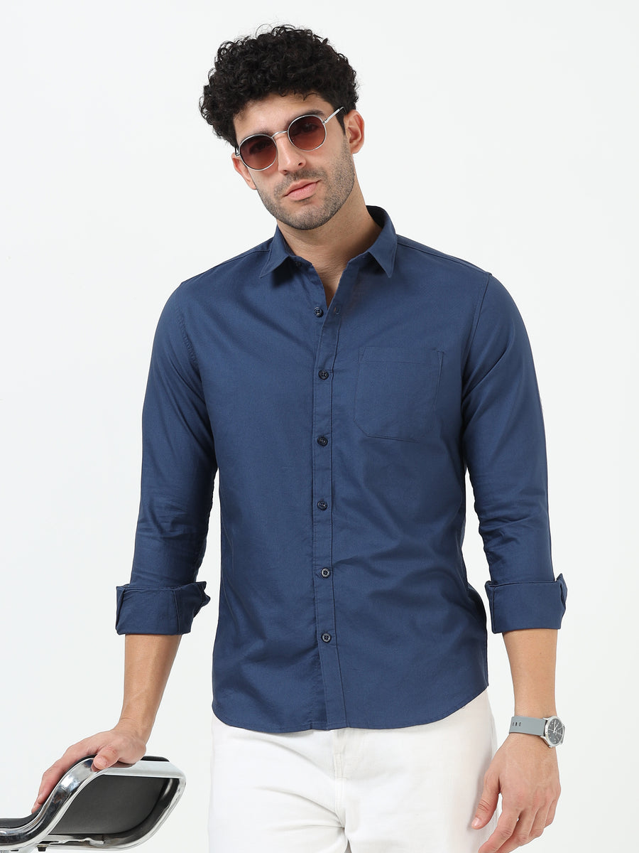 Oxford Plain Blue Cotton Full Sleeve Shirt