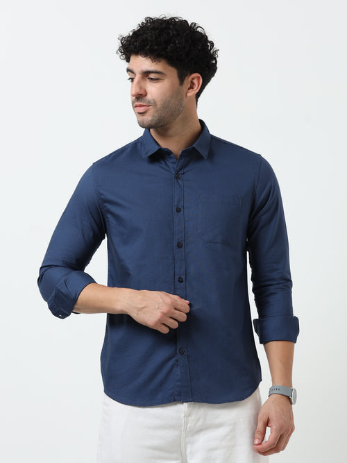 Oxford Plain Blue Cotton Full Sleeve Shirt