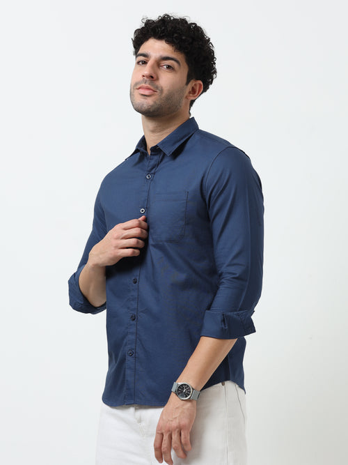 Oxford Plain Blue Cotton Full Sleeve Shirt