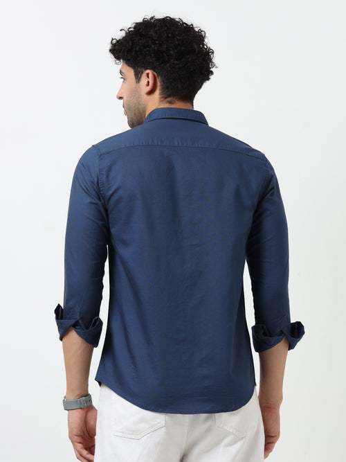 Oxford Plain Blue Cotton Full Sleeve Shirt