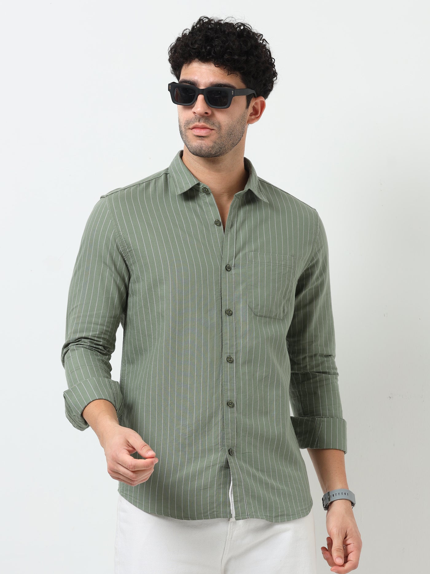 Green Stripe Oxford Full Sleeve Shirt