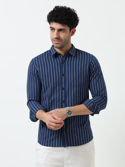 Navy Blue Stripe Oxford Full Sleeve Shirt