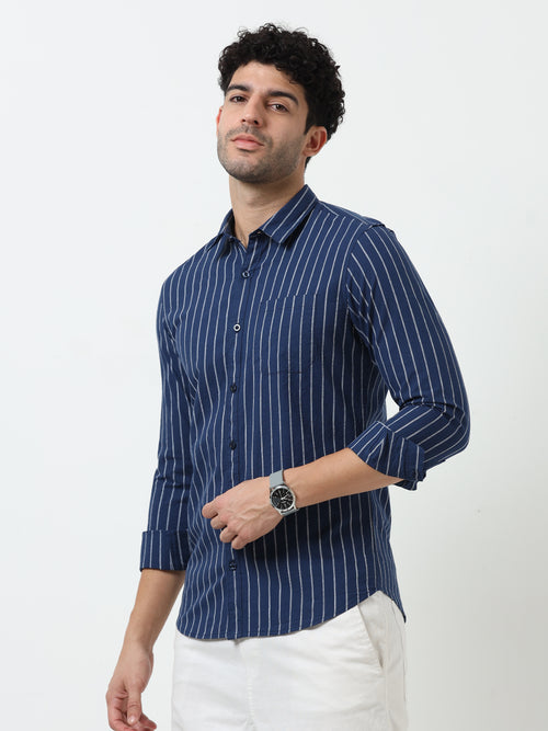 Navy Blue Stripe Oxford Full Sleeve Shirt