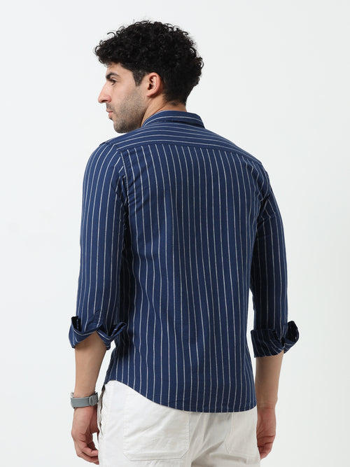 Navy Blue Stripe Oxford Full Sleeve Shirt