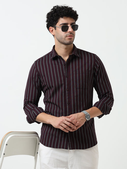 Maroon Stripe Oxford Full Sleeve Shirt