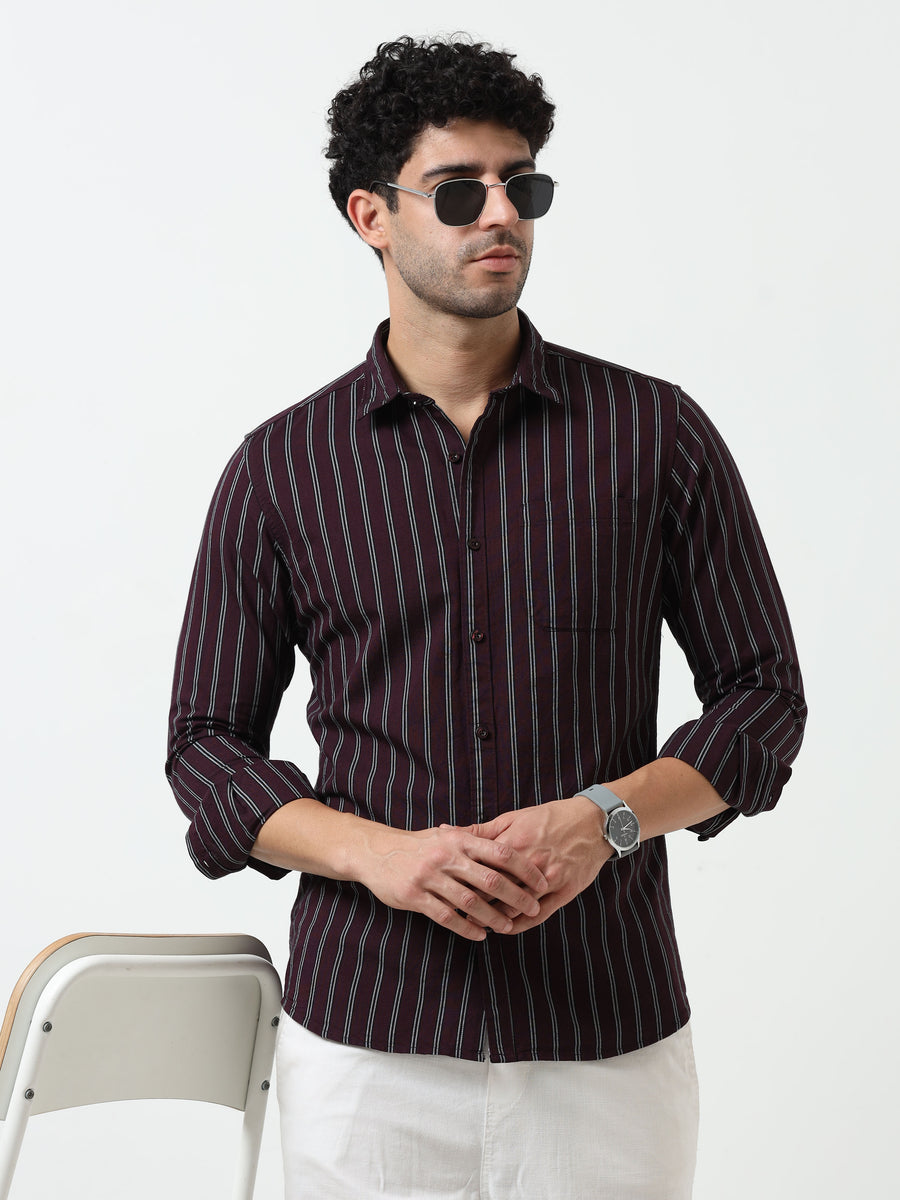 Maroon Stripe Oxford Full Sleeve Shirt