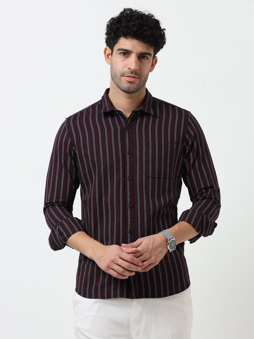 Maroon Stripe Oxford Full Sleeve Shirt