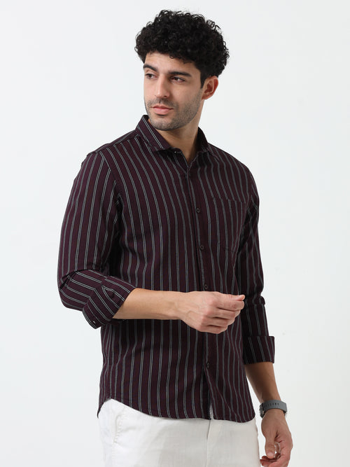 Maroon Stripe Oxford Full Sleeve Shirt