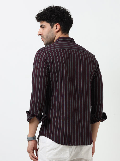 Maroon Stripe Oxford Full Sleeve Shirt