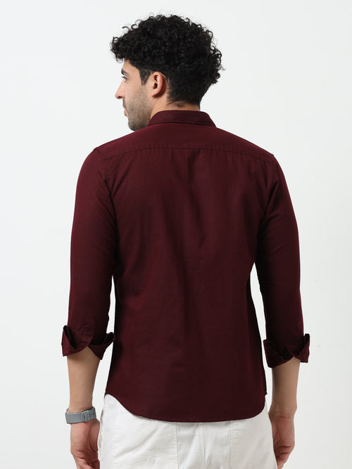 Premium Maroon Cotton Linen Solid Full Sleeve Shirt