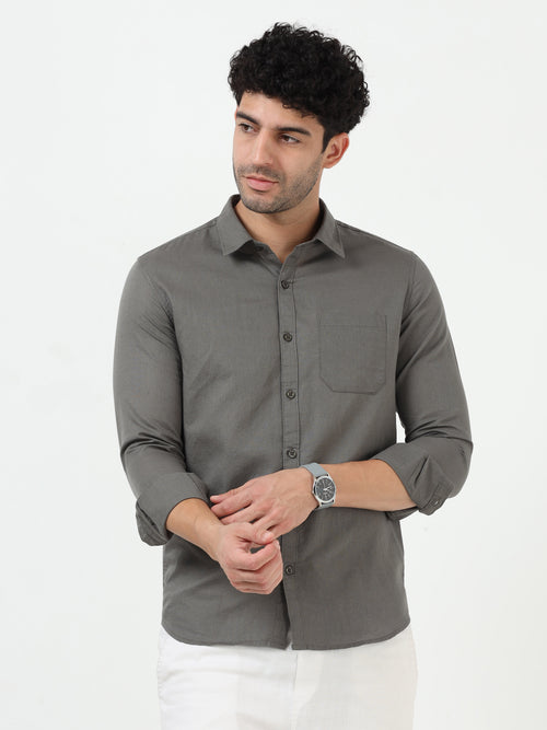Premium Grey Cotton Linen Solid Full Sleeve Shirt