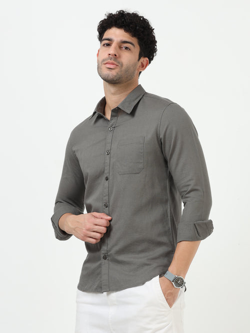 Premium Grey Cotton Linen Solid Full Sleeve Shirt