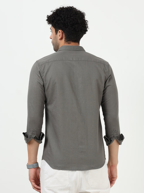 Premium Grey Cotton Linen Solid Full Sleeve Shirt