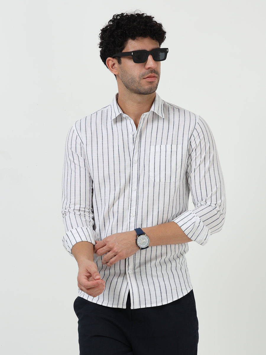 White With Black Stripe Oxford Full Sleeve Shirt