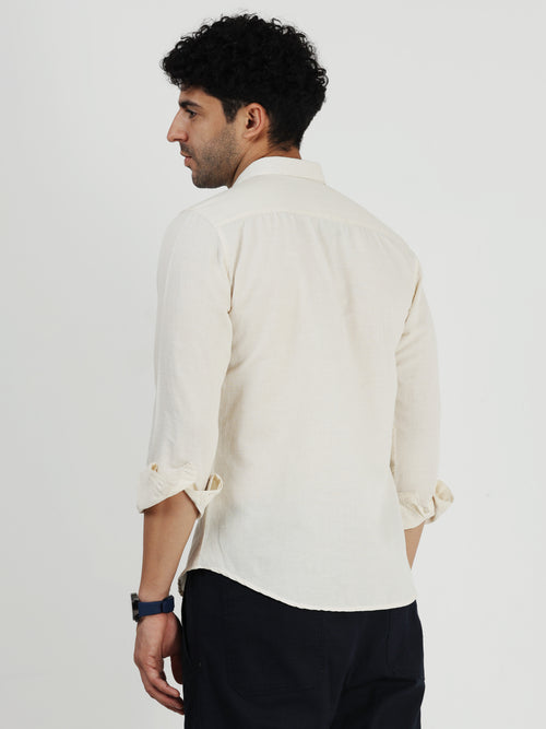 Premium Beige Cotton Linen Solid Full Sleeve Shirt