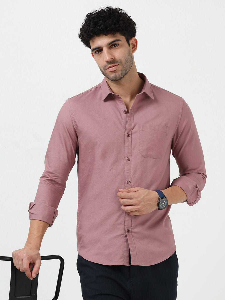 Men's Pink Cotton Linen Solid Full Sleeve Shirt