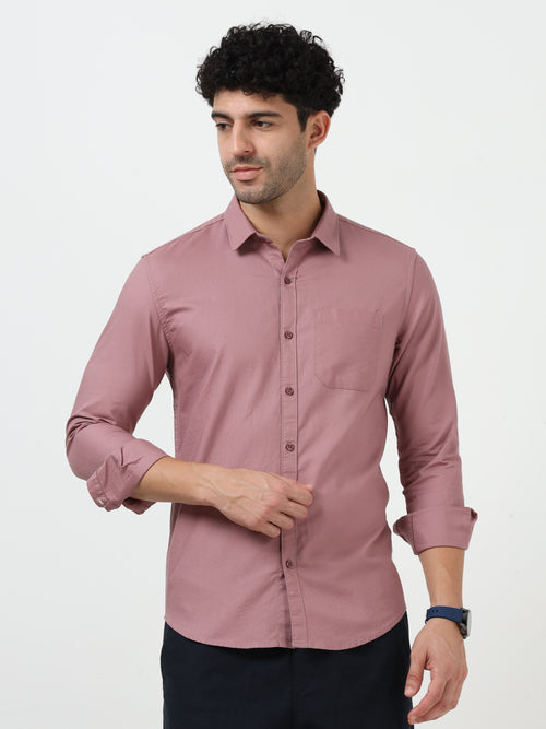 Men's Pink Cotton Linen Solid Full Sleeve Shirt