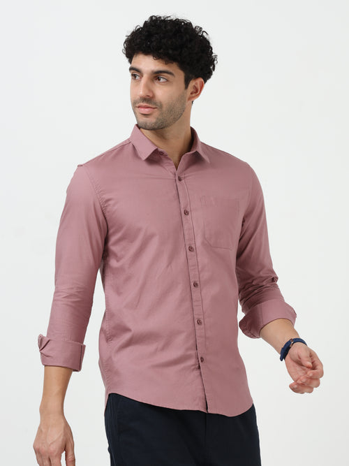 Men's Pink Cotton Linen Solid Full Sleeve Shirt