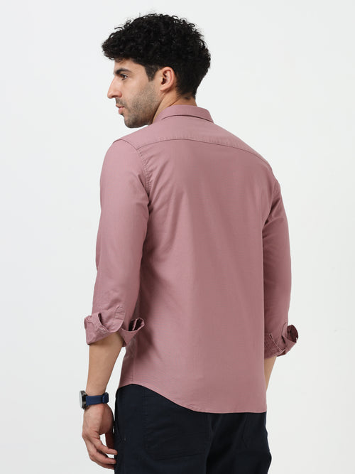 Men's Pink Cotton Linen Solid Full Sleeve Shirt