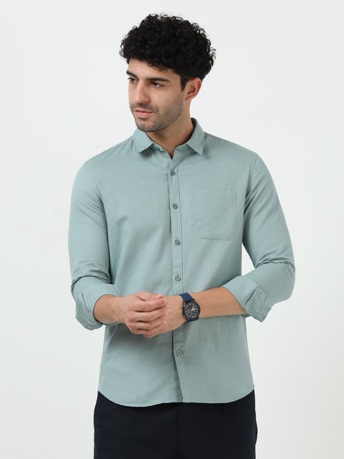 Premium Pista Green Cotton Linen Solid Full Sleeve Shirt
