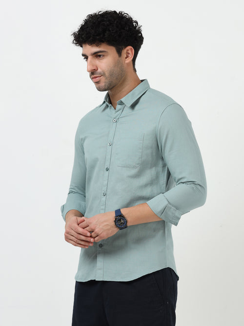 Premium Pista Green Cotton Linen Solid Full Sleeve Shirt