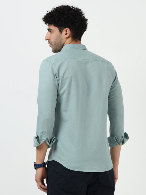 Premium Pista Green Cotton Linen Solid Full Sleeve Shirt