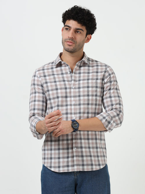 Slub Linen Check Casual Full Sleeve Shirt