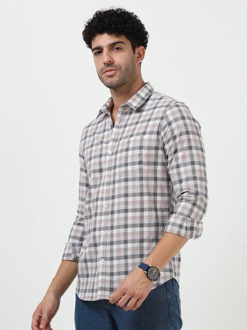 Slub Linen Check Casual Full Sleeve Shirt