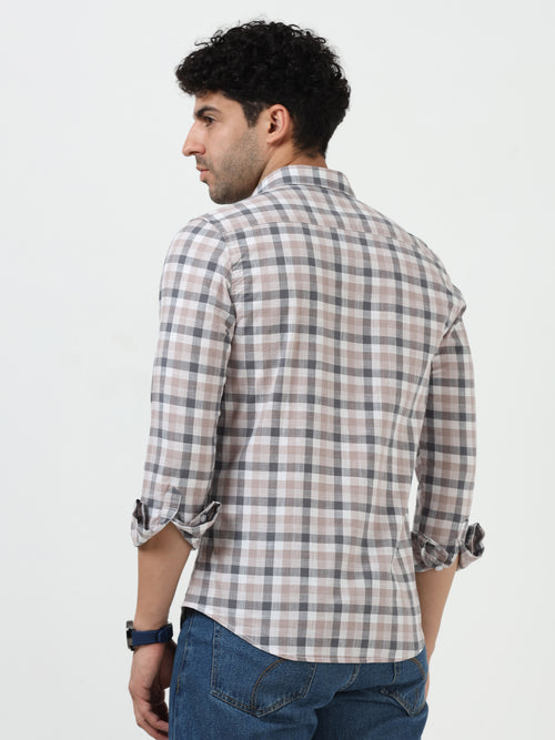 Slub Linen Check Casual Full Sleeve Shirt