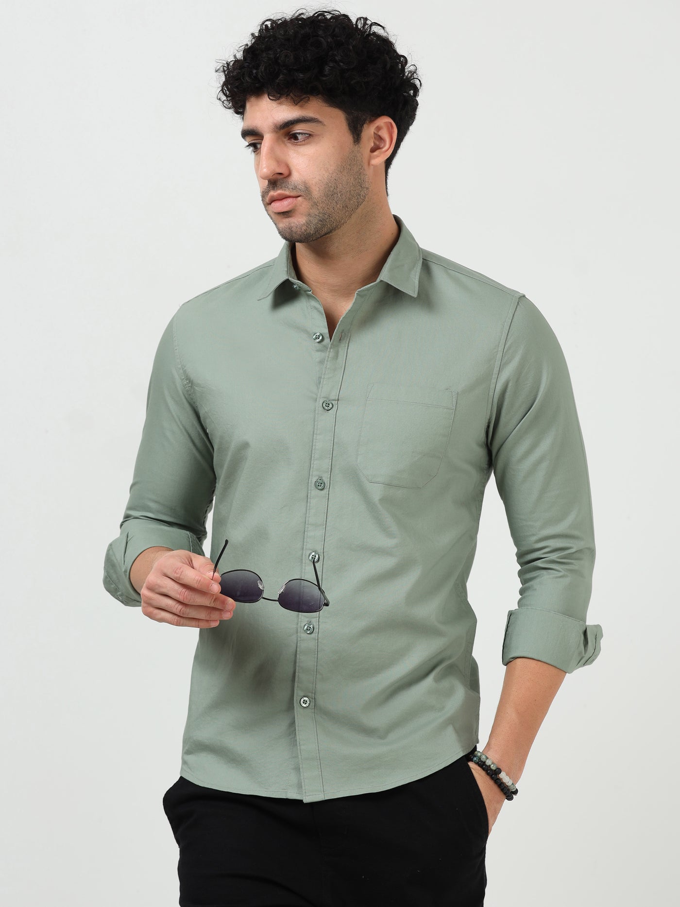 Men’s Classic Light Green Oxford Cotton Full Sleeve Shirt