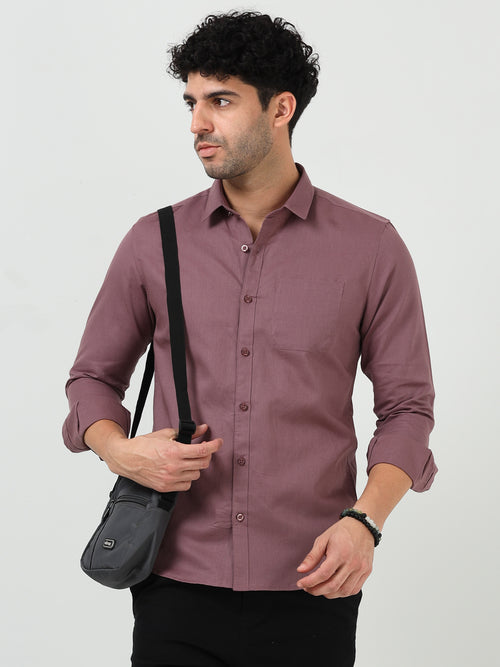 Premium Mauve Cotton Linen Solid Full Sleeve Shirt