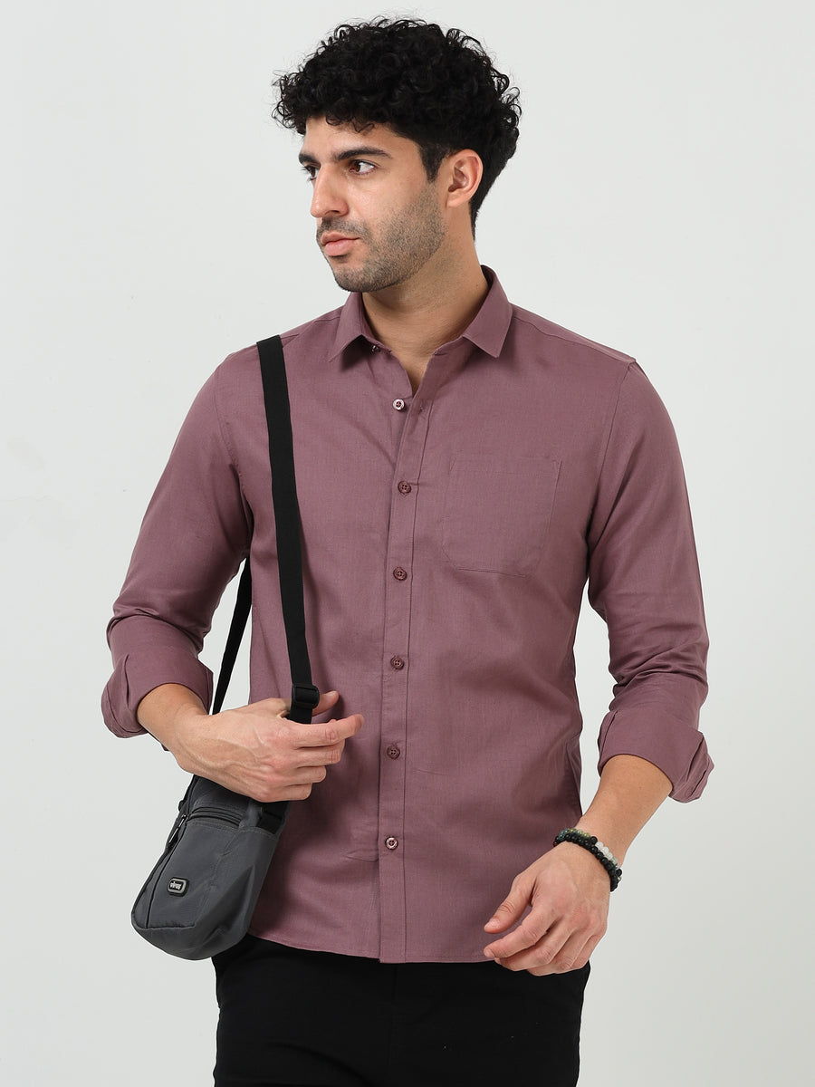 Premium Mauve Cotton Linen Solid Full Sleeve Shirt