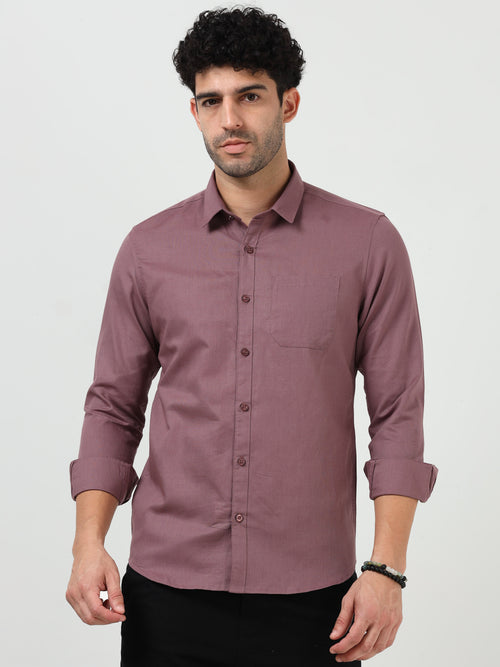 Premium Mauve Cotton Linen Solid Full Sleeve Shirt