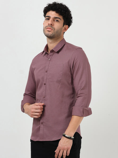 Premium Mauve Cotton Linen Solid Full Sleeve Shirt