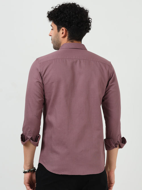 Premium Mauve Cotton Linen Solid Full Sleeve Shirt