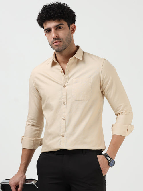 Premium Oxford Solid Light Beige Full Sleeve Shirt