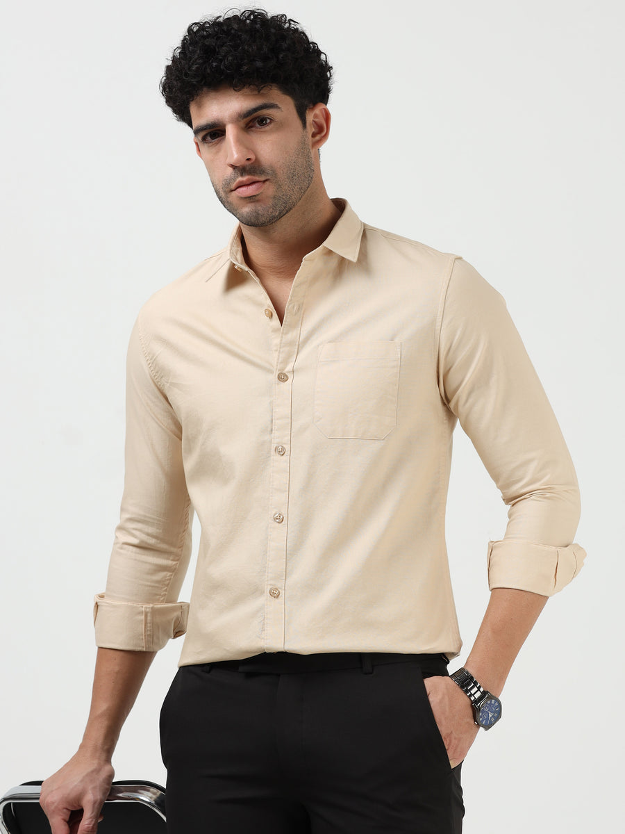 Premium Oxford Solid Light Beige Full Sleeve Shirt
