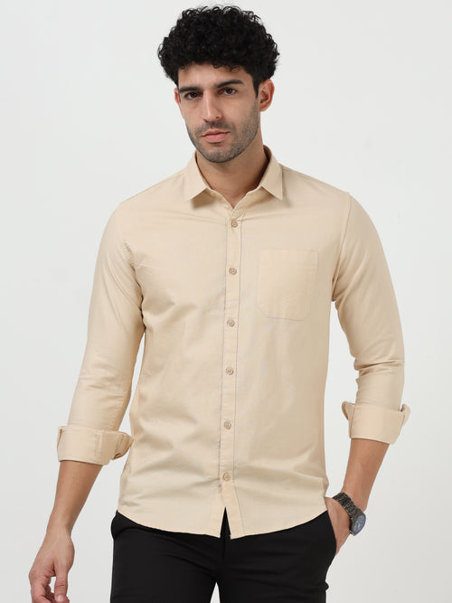 Premium Oxford Solid Light Beige Full Sleeve Shirt