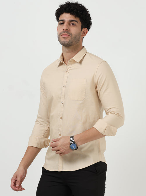 Premium Oxford Solid Light Beige Full Sleeve Shirt