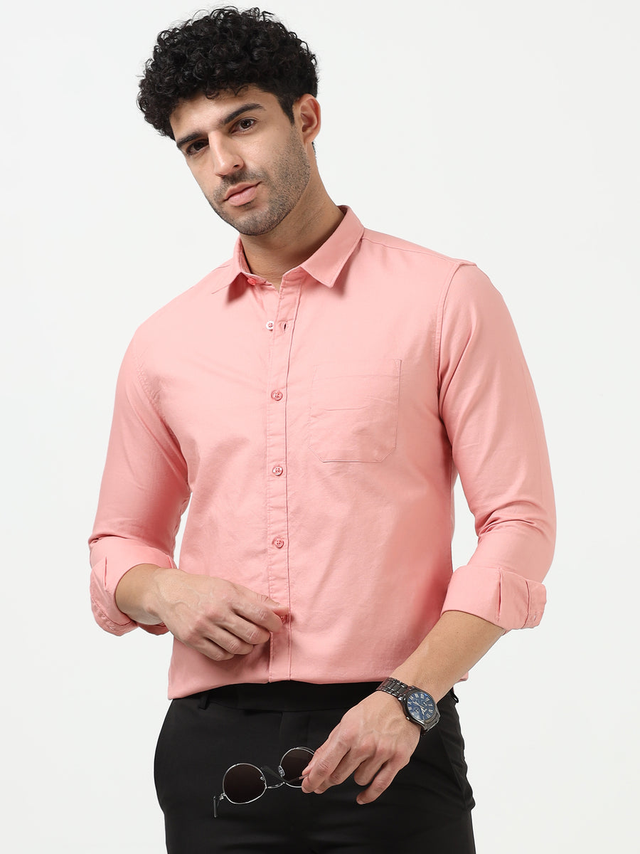 Premium Oxford Solid Salmon Pink Full Sleeve Shirt