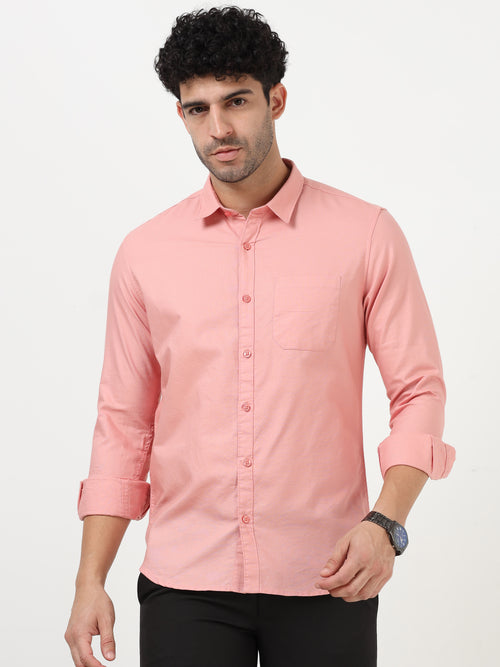 Premium Oxford Solid Salmon Pink Full Sleeve Shirt
