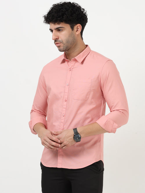 Premium Oxford Solid Salmon Pink Full Sleeve Shirt