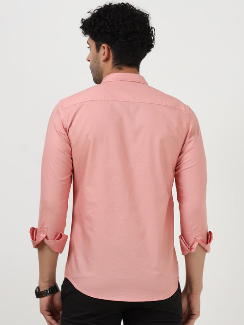 Premium Oxford Solid Salmon Pink Full Sleeve Shirt