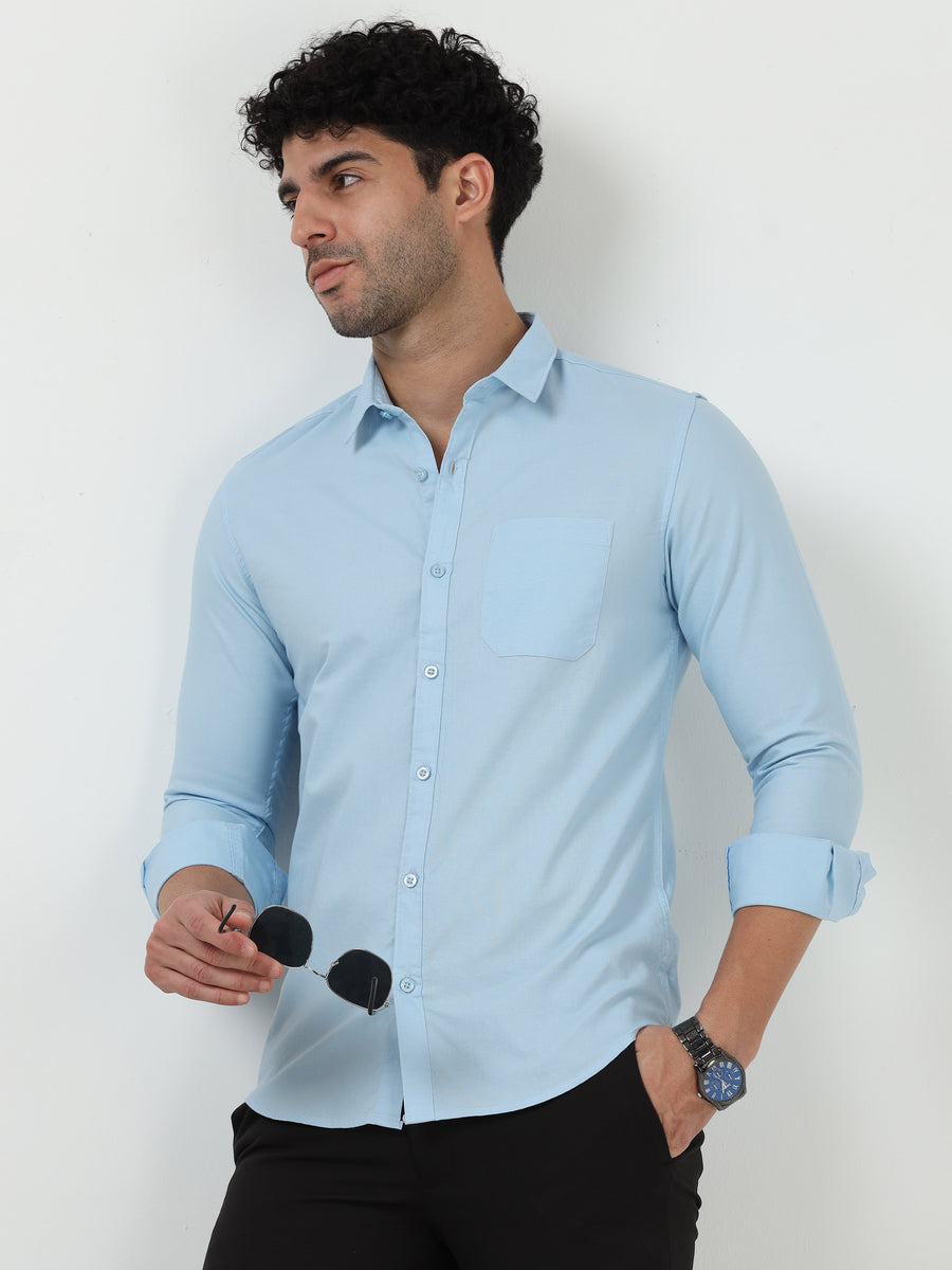 Premium Oxford Solid Light Blue Full Sleeve Shirt
