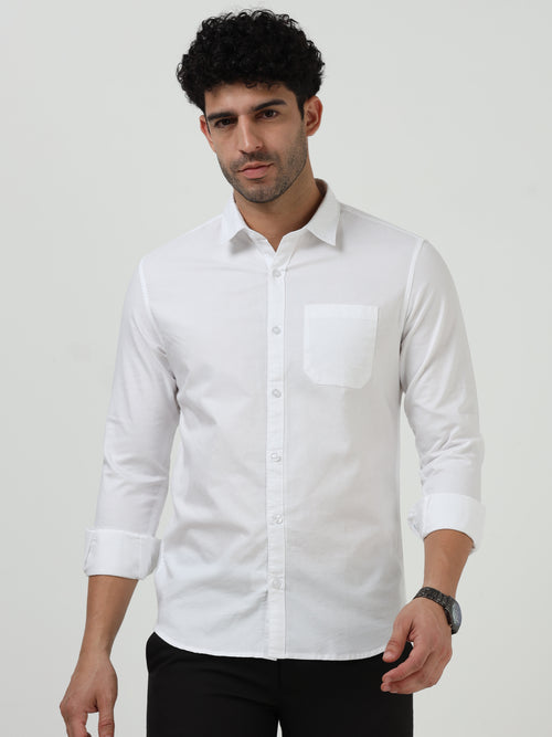 Classic White Solid Oxford Shirt for Men