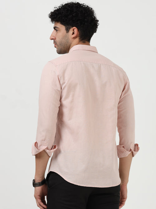 Light Pink Cotton Linen Solid Full Sleeve Casual Shirt
